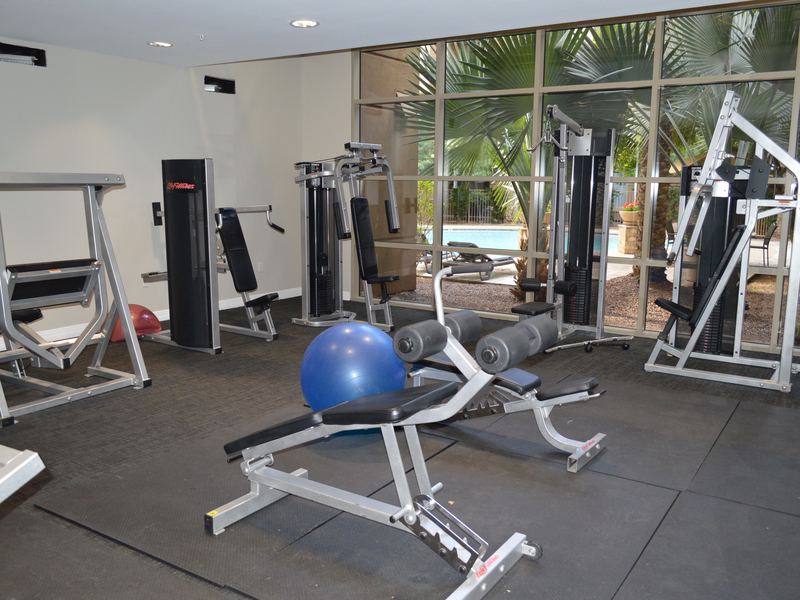 Lower-level weight room with machines
