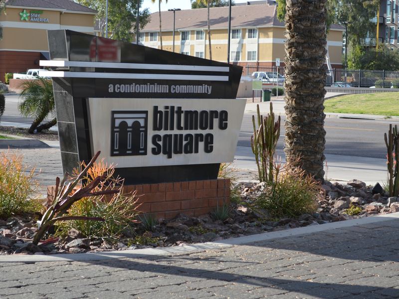 The Biltmore Square monument sign at the street entrance